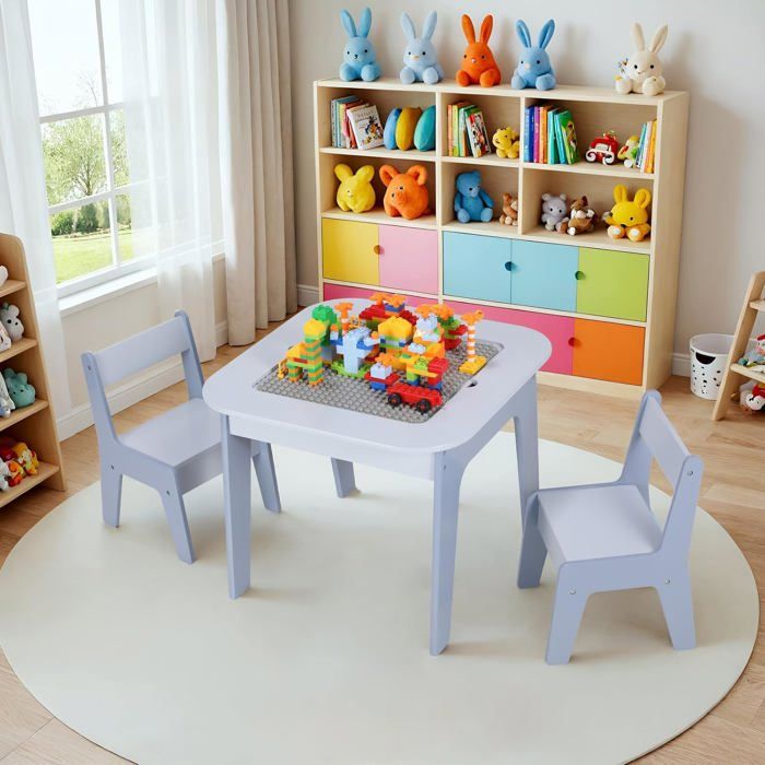 Table pour Enfant avec 2 Chaises Ensemble deTable et Chaises Tableau des Blocs de Construction Bureau Enfant Tableau Double Face