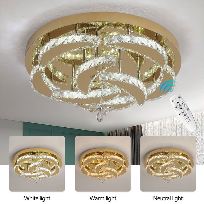 Lustre LED cristal K9 50 cm avec télécommande – Variateur dintensité et 3 températures