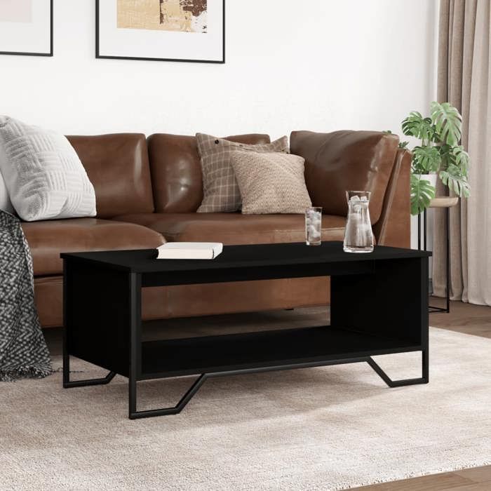Table basse moderne - 100x51x40 cm - Noir - Bois dingénierie - Capacité 50 kg - Grand espace de rangement