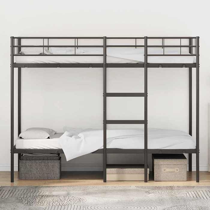 Lit superposé - VIDAXL - 2 personnes - Scandinave - 207x795x150 cm - sans matelas - noir 80x200 cm acier FR_002153875