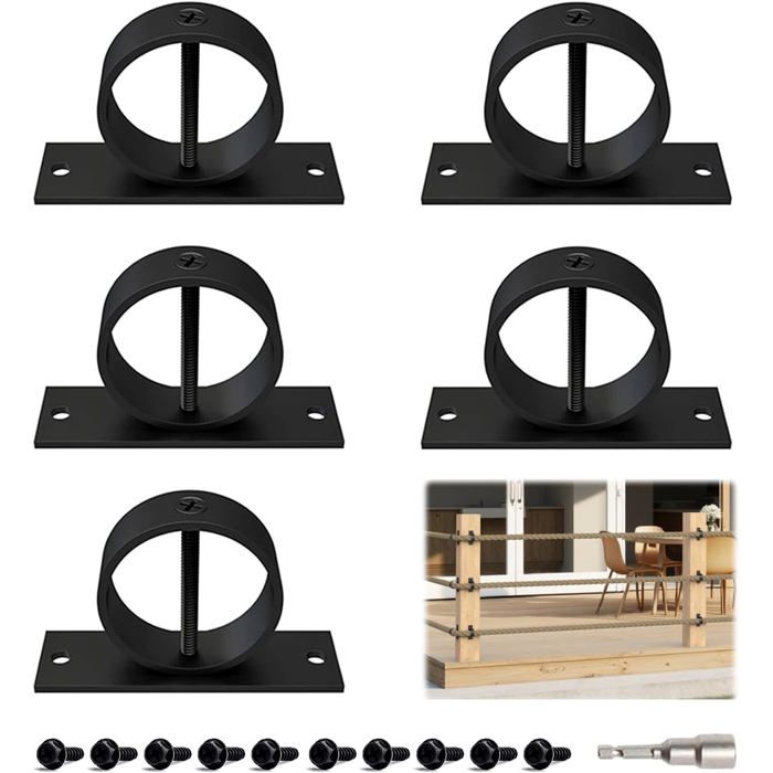 Lot de 5 Supports de Corde en Acier Inoxydable avec Vis Cruciformes Anneaux pour Rampes dEscalier et Cordes de Jute .