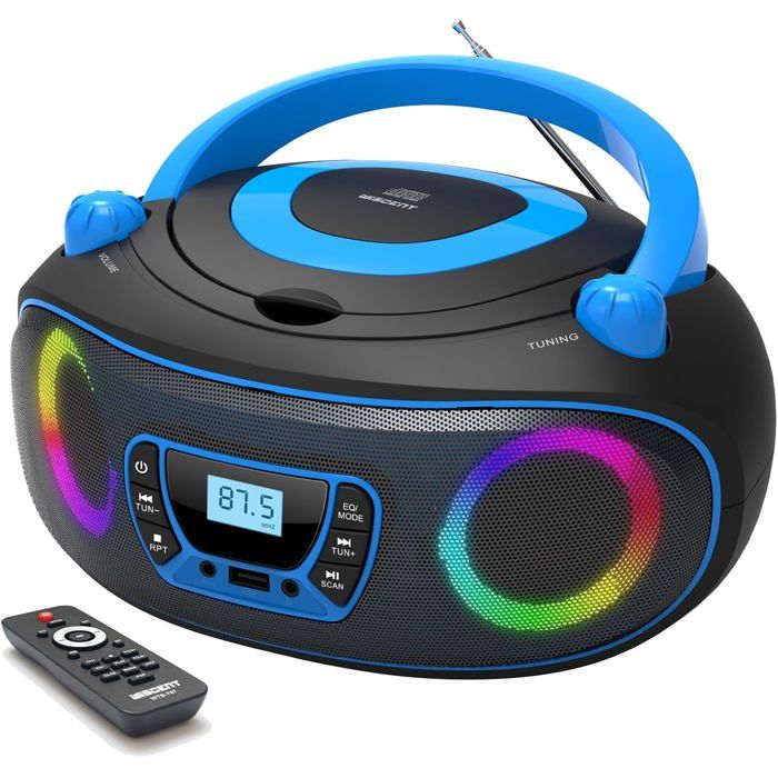 Lecteur CD stéréo portable - ESTAMPILLE - Bluetooth - Radio FM - Lecture CD-R/CD-RW/MP3/WMA - Port USB - Entrée Aux