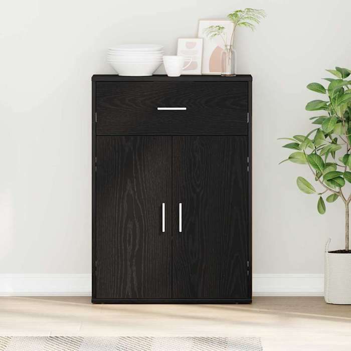 ENFILADE de Rangement ZENCORE® - Cadre solide - Commode salon/Buffet de Cuisine - avec tiroir Chêne noir 60x30x84cm - bois di3234