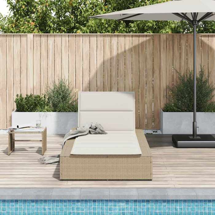 Beige Siège de jardin -  Transat - 1 PC - avec coussin flottant beige résine tressée C136