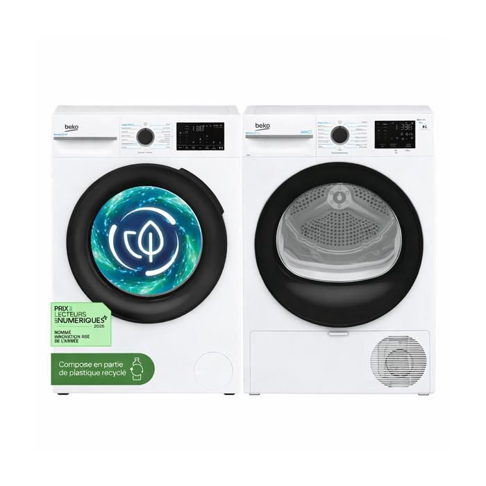 Pack BEKO Lave-linge frontal 9kg + Sèche-linge Pompe à Chaleur 8 kg - Promo - Beko