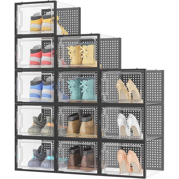 Boîtes à Chaussures 12 pcs Rangement Chaussures Plastique Transparent Boite Rangement Conteneurs pour Organisateur L noir Boîtes à Chaussures 12 pcs Rangement Chaussures Plastique Transparent Boite Rangement Conteneurs pour Organisateur L noir
