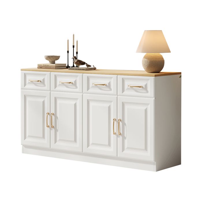ULEVR buffet bas rectangulaire 140 x 40 cm avec 4 tiroirs et 4 portes style campagne moderne blanc et chene