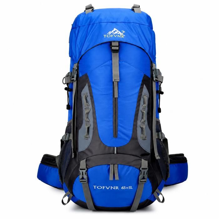 Sac de randonnee 65L + 5L grande capacite impermeable trekking camping voyage deux bretelles respirant épargnant les épaules Bleu