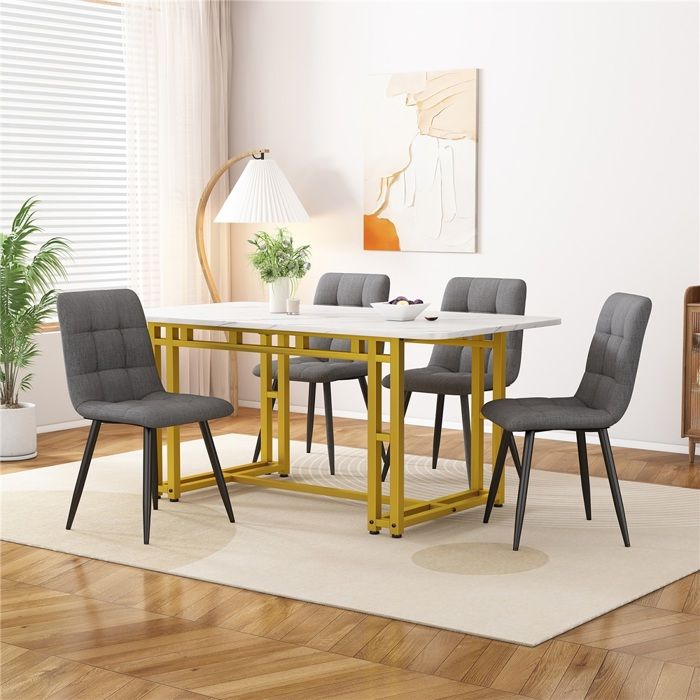 Ensemble Table Or - 4 Chaises Dorées - Style Élégant Moderne - Confort 4 Pers - Salle à Manger Chic
