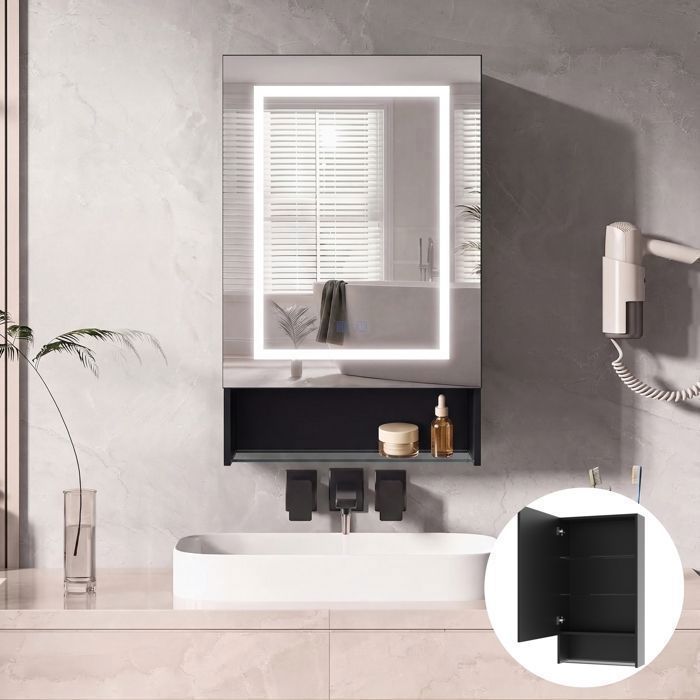Armoire Miroir Salle de Bain avec LED et Rangement - L50 x P16 x H88 cm - Anti-Buée Étagères Réglable 3 Couleur Éclairage
