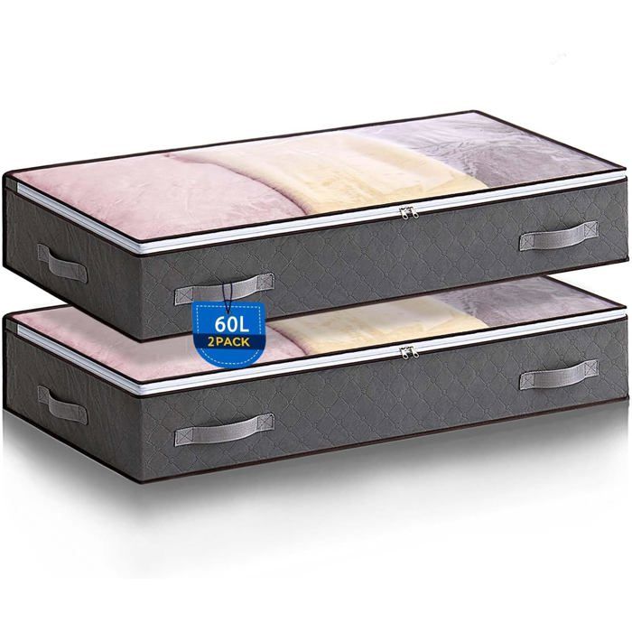 Bacs de rangement sous lit - Lot de 2 pièces - Capacité 60L - Dimensions 80x50x15 cm - Fenêtre transparente