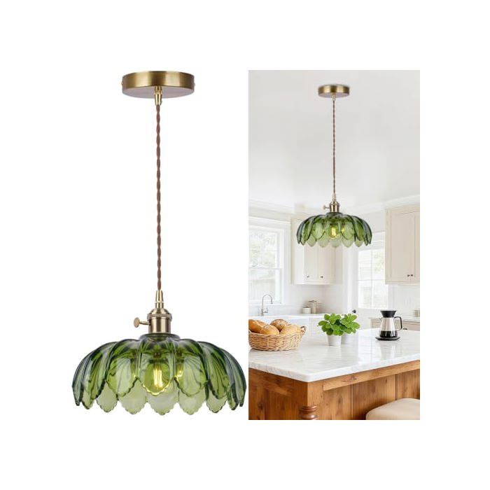 Suspension luminaire - ZHAWETE - Tiffany - Verre vert 25 5 cm - E27 - Câble réglable 2 m