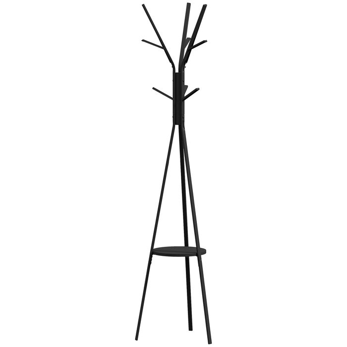 Porte-Manteau sur Pied - Portant à Vêtements Trépied Design avec Étagère et 9 Patères - 45 x 45 x 180 cm - Noir