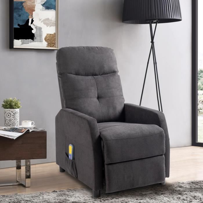 fauteuil relaxation massage inclinable, fauteuil salon chauffage 90 x 63.5 x 102cm - gris foncé