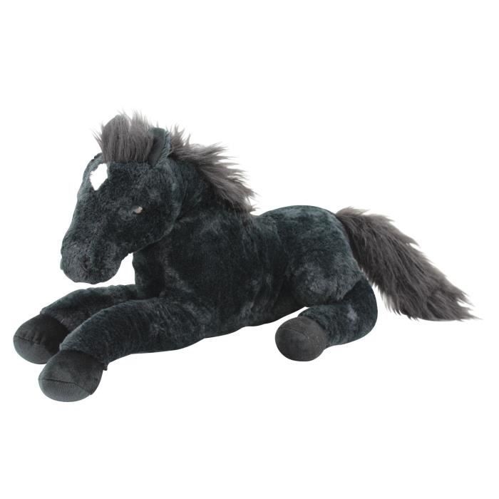 Grand Peluche : Cheval Noir Couche 61cm - Peluche Enfant - Doudou