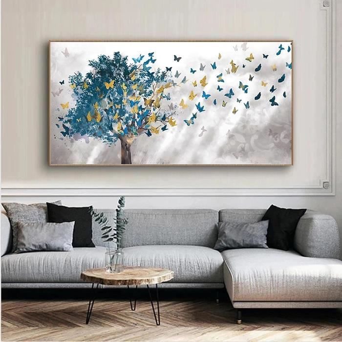 CloudShang Luxe bleu or papillon affiche paysage nordique Tableaux salon  couloir Murale Decoration Cuadros Toile tableau art feuille peinture  H25142