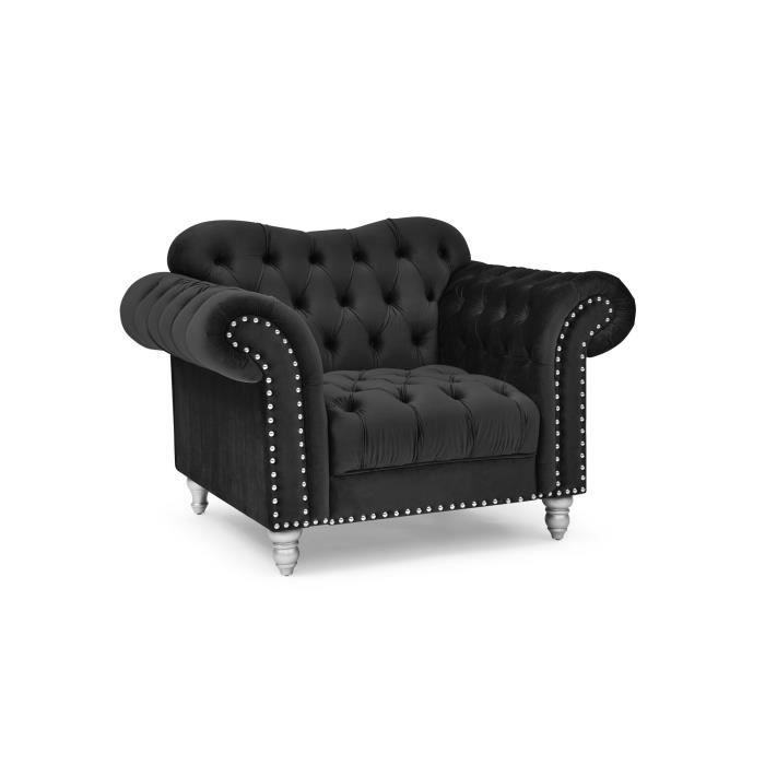 rosalia - fauteuil chesterfield en velours noir pieds argentés
