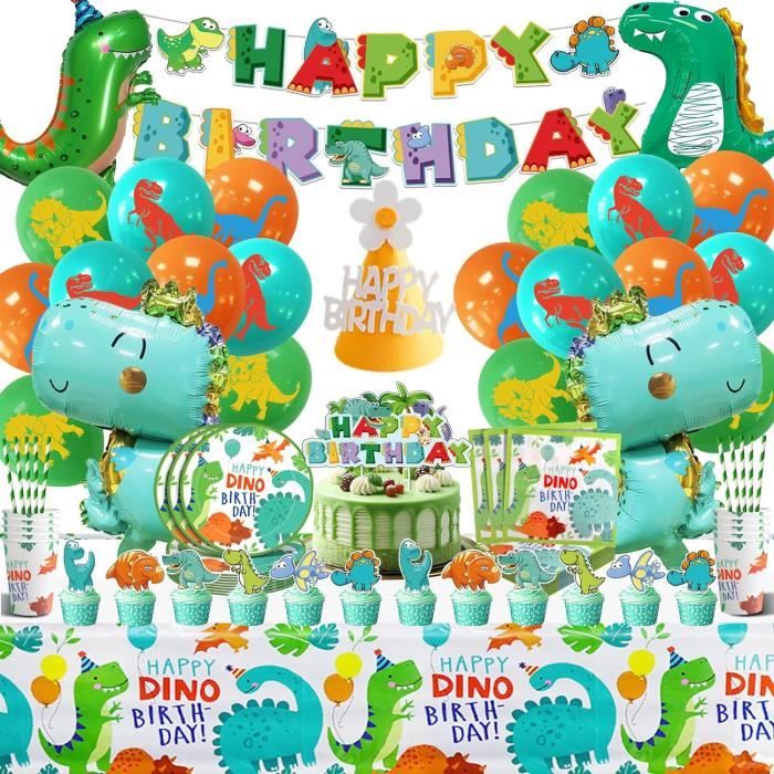 Kit Déco Anniversaire Dinosaure Garçon – 57 Ballons, Chiffre 3, Ballons Alu, Cake Toppers, Facile à Monter