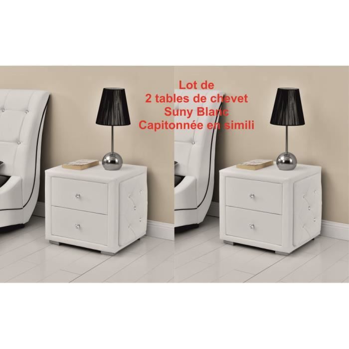 Lot De 2 Tables De Chevet Capitonne Simili Cuir Blanc Suny Achat