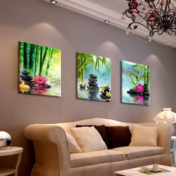 Toile Peinture Mur Art Decor Spa Pierre Vert Bambou Rose 3 Panneaux Moderne Zen Toile De Peinture Giclee Art Pas Etire Pas Encadre Achat Vente Tableau Toile Cdiscount