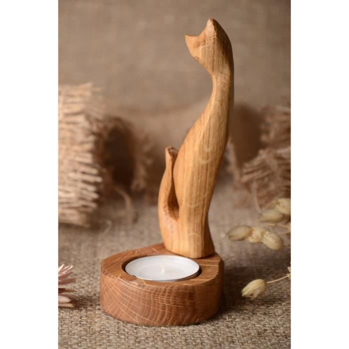Bougeoir En Bois Fait Main Porte Bougie Chat Design Original Deco Maison Achat Vente Objet Decoratif Cdiscount
