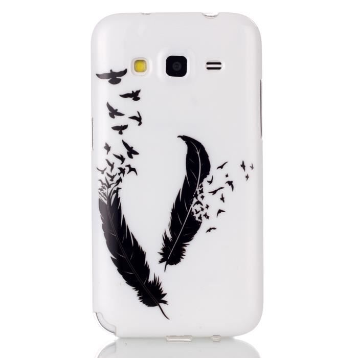 Pour Samsung Galaxy Core Prime G360 Noir Blanc Feather