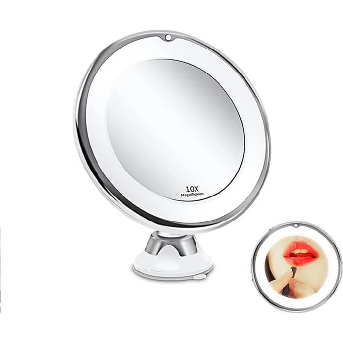 Miroir De Maquillage LED Avec Grossissement 10X - Lumière Variable 3 Couleurs, Contrôle Tactile, Design Moderne 30x25 Cm, Alimentation USB-C, Pour Coiffeuse, Salon, Voyage