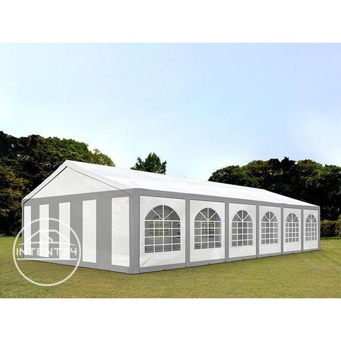 TOOLPORT tente de réception 6x12 m tonnelle barnum PE env. 240g/m² gris-blanc imperméable 6x12m