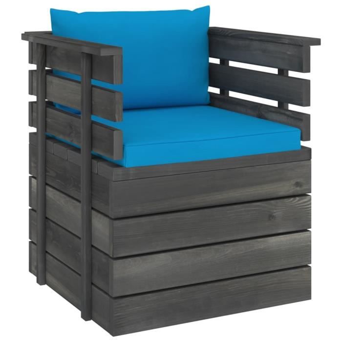 fauteuil de jardin en bois de pin avec coussins - chez star® - luxe fr7953 - couleur bleu clair