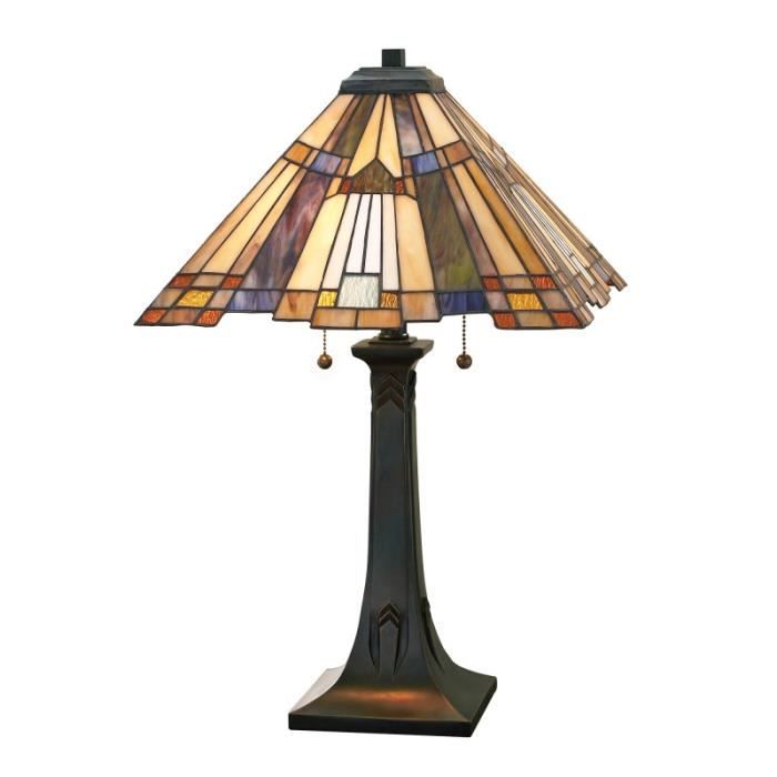Lampe - Inglenook - Bronze et Verre Tiffany - 1 Ampoule - 60W - Style Classique