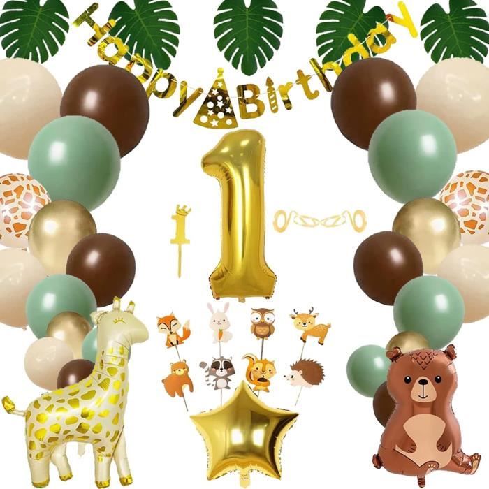 DIWULI – Set De Ballons Anniversaire Lion Jungle Pour 1 An : Ballon Chiffre 1 XXL, Lion, Happy Birthday, étoiles (6 Pièces)