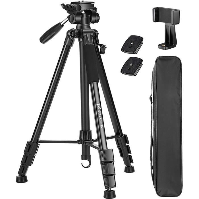 Argent Vlogger et Appel Vidéo Trépied de Voyage en Aluminium Ultraportable avec Aupport pour Téléphone Portable Convient pour Youtuber Victiv Trépied pour Appareil Photo 182 cm 