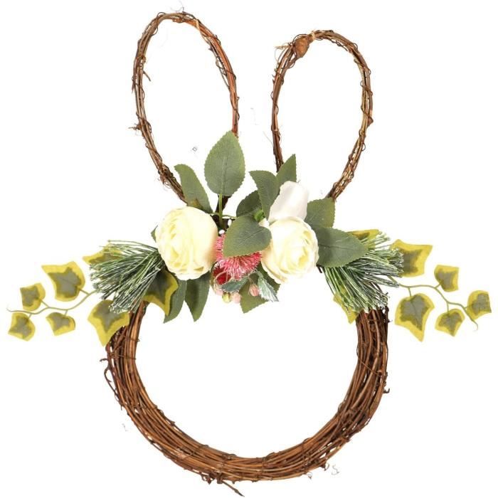 Couronne De Porte De Pâques Avec Lapin | Décoration Printanière Artificielle | 38x30cm | Avec Éclairage à Piles