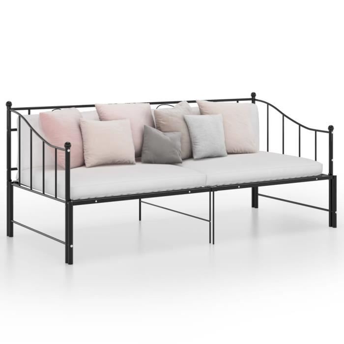 lit banquette|lit gigogne contemporain|cadre de canapé-lit extensible noir métal 90x200 cm
