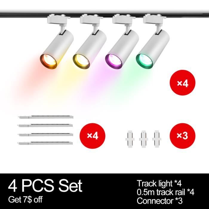 Éclairage sur rail - RGB LED - 20W - 4PCS - Blanc - 6 couleurs ...