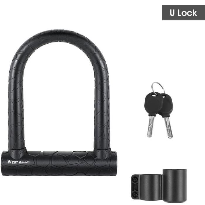 Antivol Vélo U-Lock WEST BIKING – Acier Haute Sécurité Avec 2 Clés, Noir