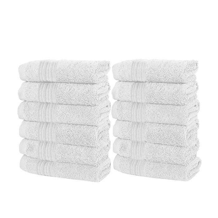 Pack de 12 Blanc Serviettes 100% pur coton Séchage Rapide Absorbant Doux Qualité 