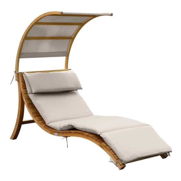 chaise longue de jardin en bois - axi salina - avec toit ouvrant et coussin