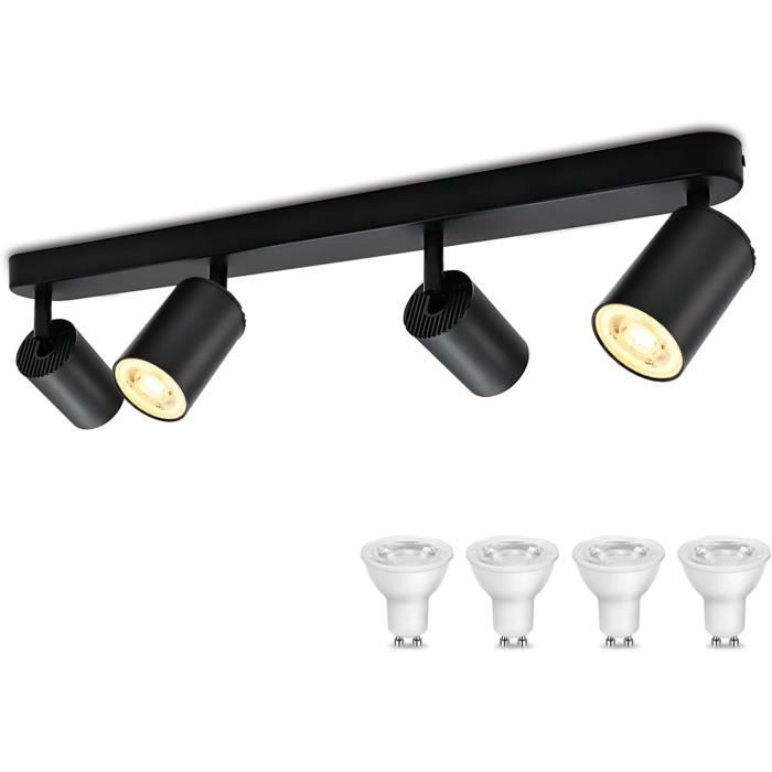 Plafonnier Spot Orientable Inox pour 4 Ampoules GU10
