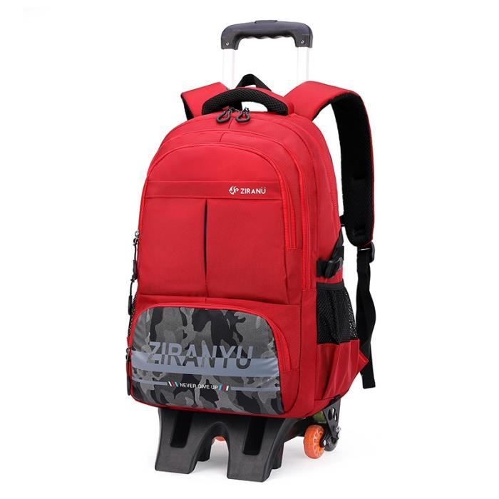 Cartable Rouge Cartable sur roues pour étudiants, grande capacité, étanche, cartable ...
