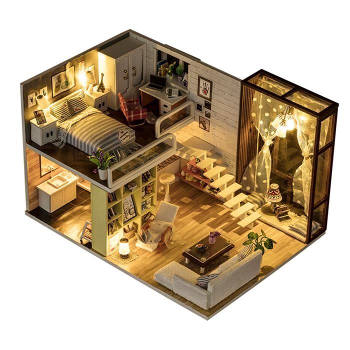 Mini Maison De Poupée Chambre Lit Modèle - Meuble Blanc Jouet