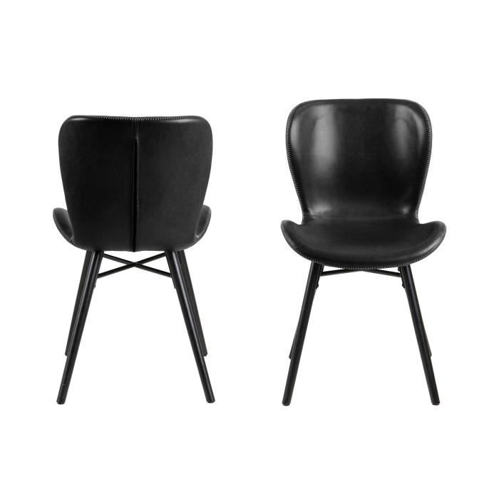 chaise noire tilda - emob - lot de 2 - simili - vintage - salle à manger