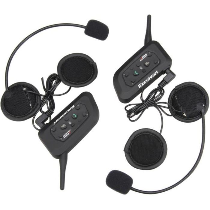 Excelvan V6 Interphone Moto Bluetooth Lot de 2 Intercom Haut-parleurs Talkie-walkie sans Fil Communication Casque 6 Riders Noir