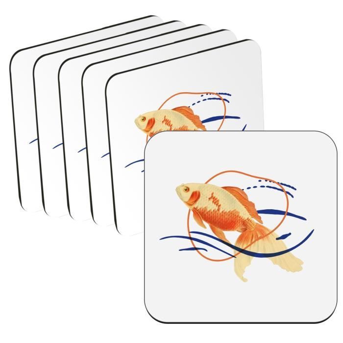 Lot De 6 Dessous De Verre Vintage En Liège Nacré – Motif Poisson – Voyage Philippines