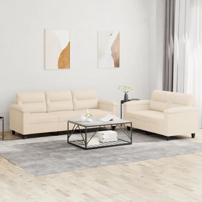 Ensemble canapés et fauteuil en cuir beige 6 places HELSINKI