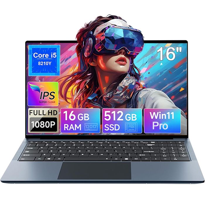 PC Portable - Y10Pro- 16 FHD - Core i5-8210Y - RAM 16Go - SSD 512Go - Ordinateur Portable Win11 avec Clavier Rétroéclairé