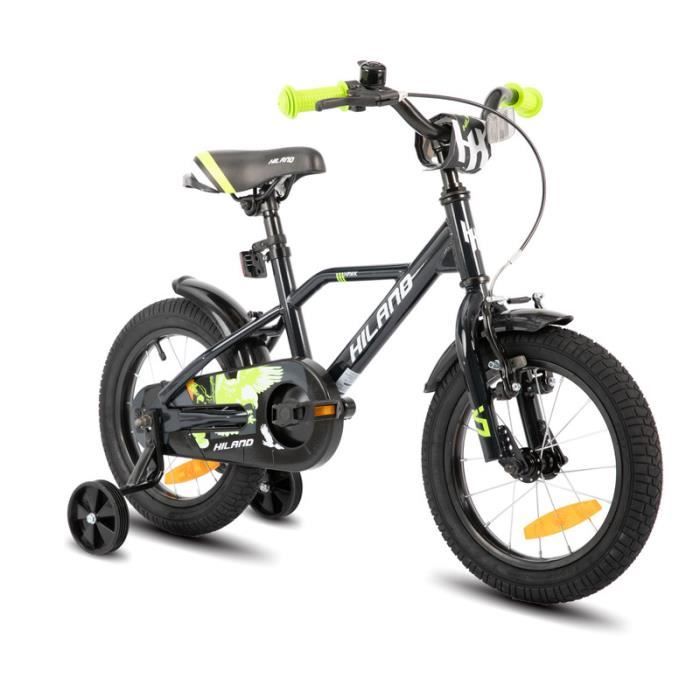 HILAND Vélo Enfant 16 Pouces pour garçon de 5-7 Ans, Frein à Main et Frein à rétropédalage-Noir et vert