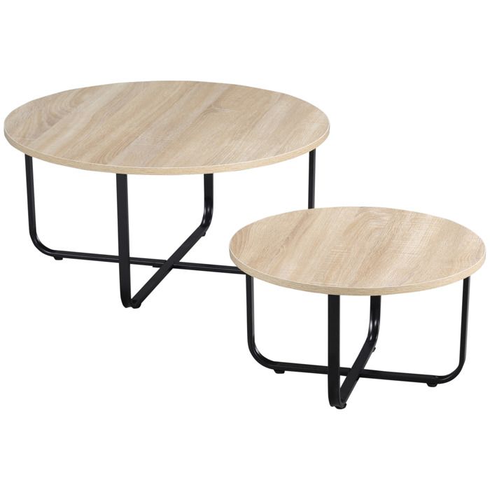 Lot de 2 tables basses gigognes design industriel encastrable métal