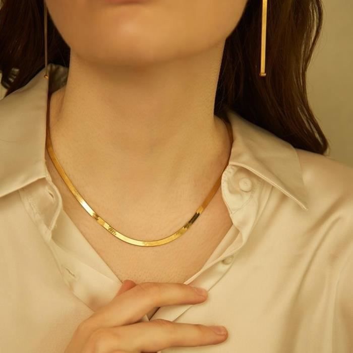 Chaine de cou - Acier au titane - Ajustable 45-50cm - Largeur 3mm - Doré - Femme