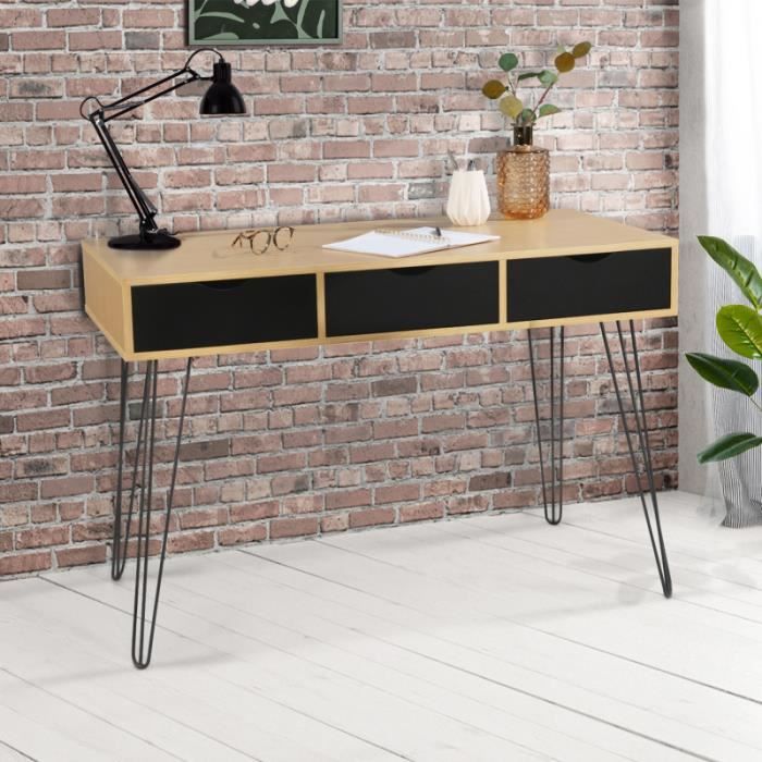 Bureau 3 Tiroirs Vintage Noemi Bois Pied Epingle Achat Vente